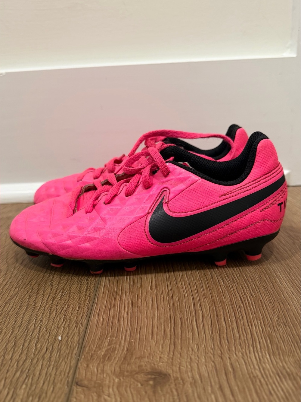 Nike Kids Hot Pink Soccer Cleats with Black Swoosh